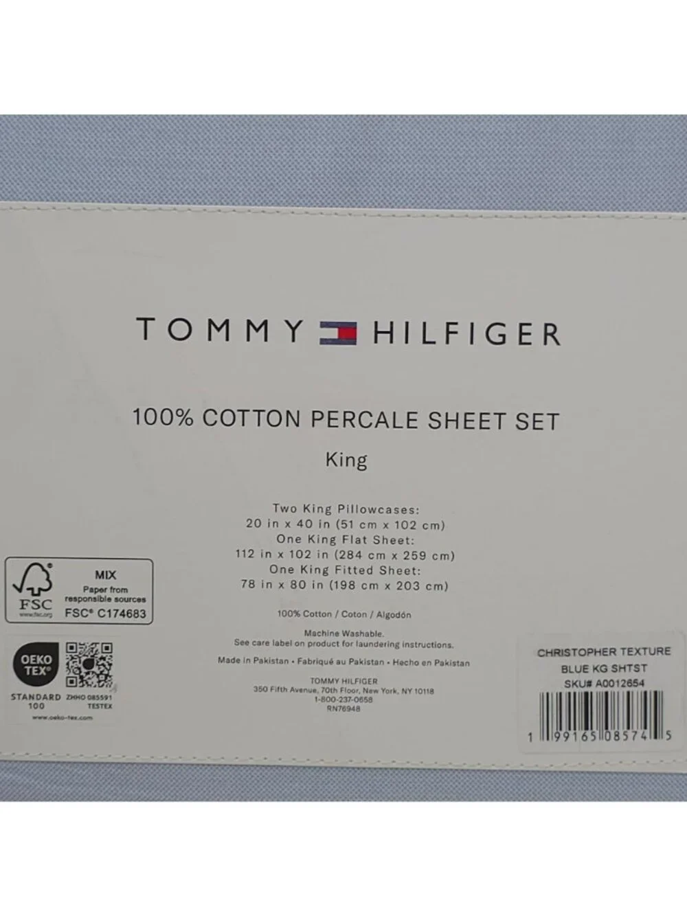 Tommy Hilfiger 100% Cotton Percale King Sheet Set In Blue